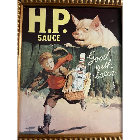 Vintage H.P. Sauce “Good With Bacon” Framed Print – Retro Advertising Art - Picture 2 of 8